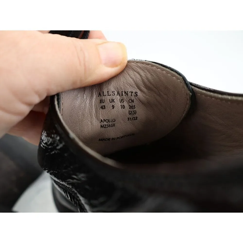 AllSaints Apollo Men Size 43 US 10 Black Patent Crinkle Derby Oxfords Dress Shoe